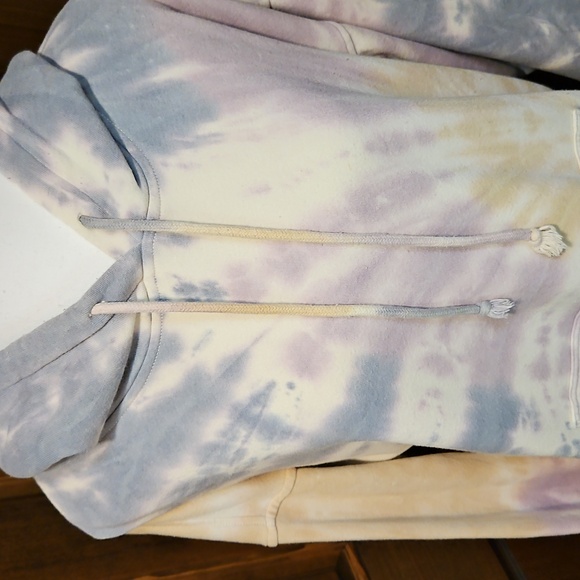 AE Oversized American Eagle Outfitters Tie-Dye Hoodie - Purple Cream Grey Yellow - Picture 7 of 14